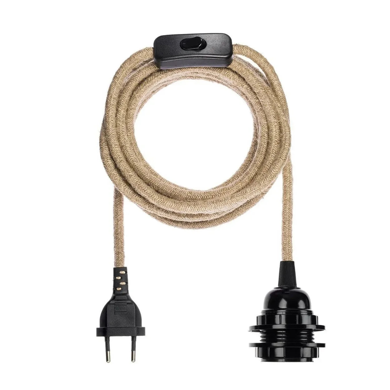 Cordon électrique en tissu beige avec douille noire E27 et interrupteur intégré