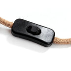 Interrupteur noir en ligne sur câble tressé beige pour suspension cordon tissu E27