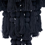 Suspension en coton noir à perles sphériques et pompons cascade H160 cm