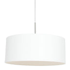 Suspension cylindre tissu blanc et métal brossé avec abat-jour en forme de tambour blanc