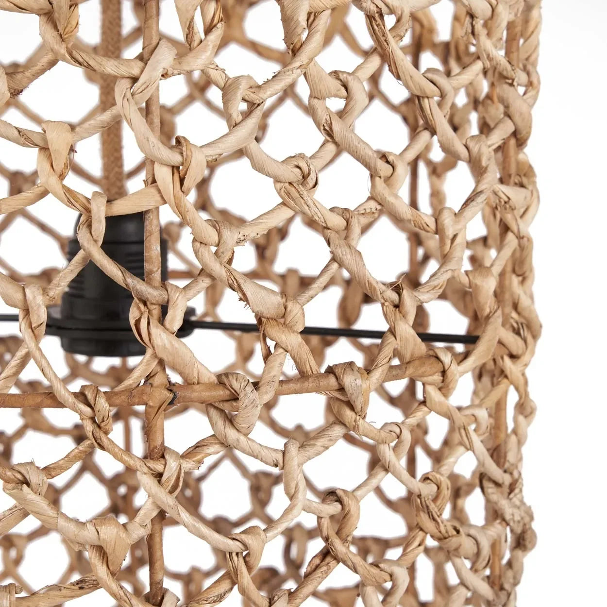 Abat-jour en fibre naturelle tissée pour suspension cylindrique en feuille de bananier