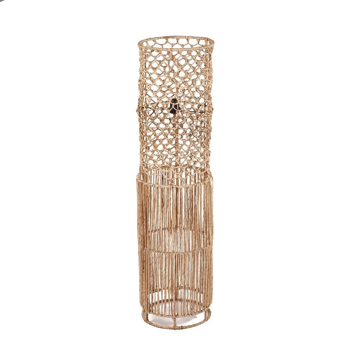 Lampe de sol cylindrique en feuille de bananier ajourée naturelle H116 cm