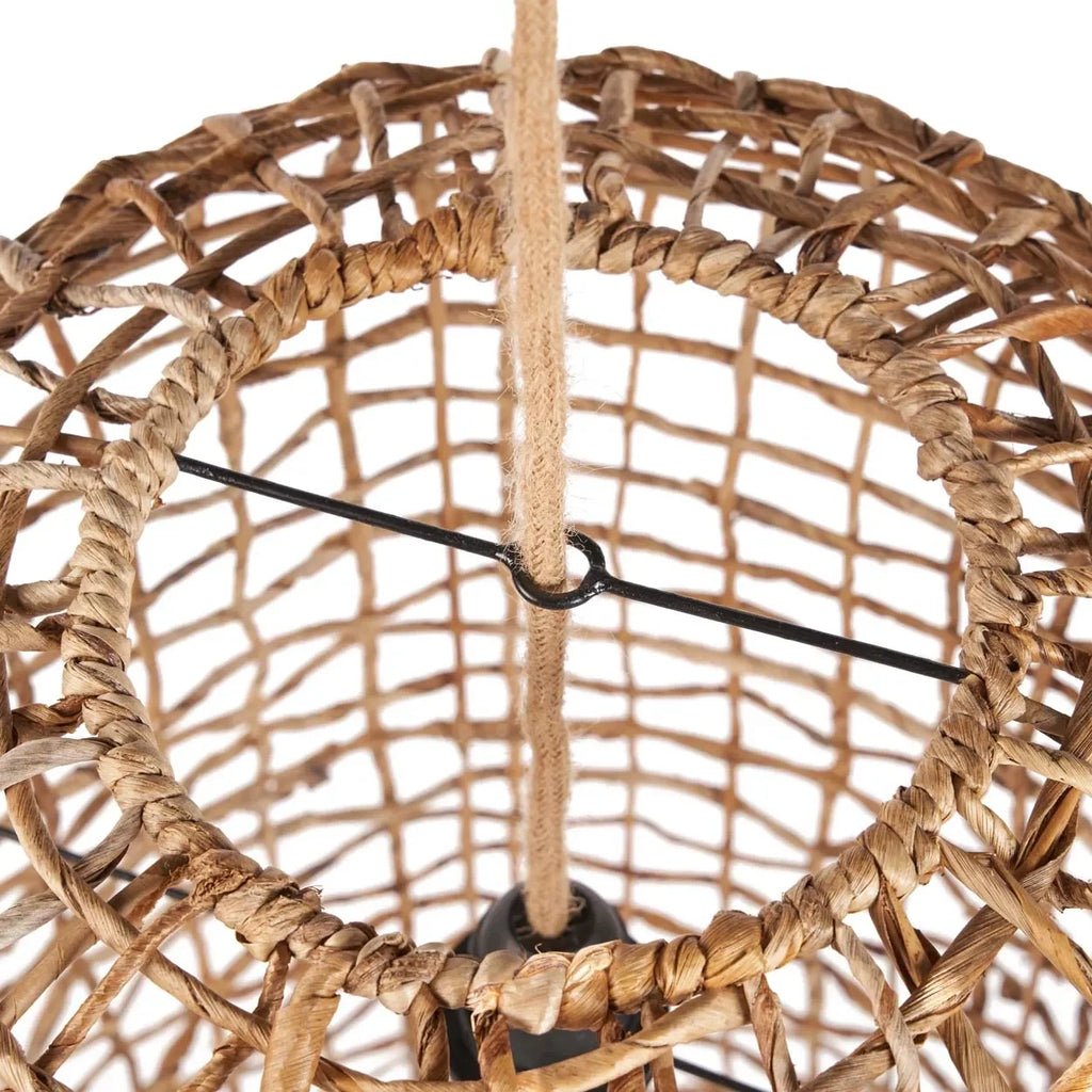 Luminaire suspendu en rotin tressé forme cylindrique en feuille de bananier naturelle