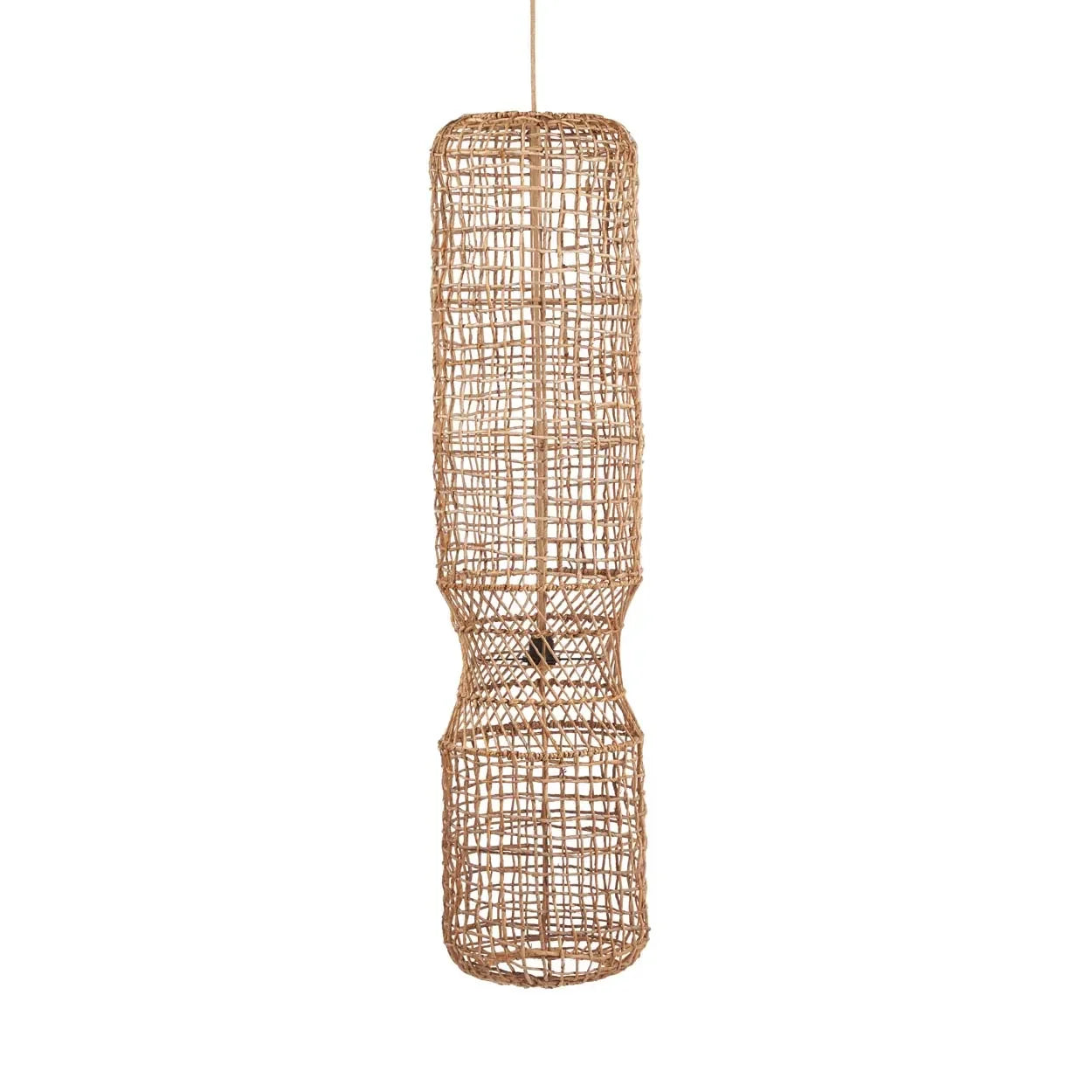 Suspension cylindrique en feuille de bananier tressée naturel – H130 cm