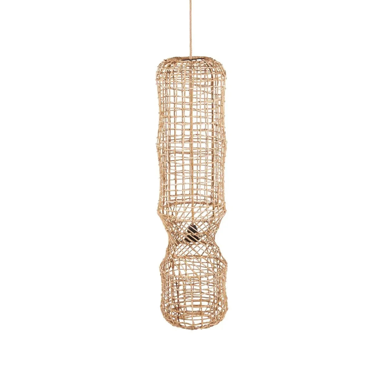 Pendentif cylindrique en feuille de bananier tressée naturelle suspendu H100 cm
