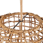 Suspension cylindrique en feuille de bananier tressée naturelle avec luminaire en rotin
