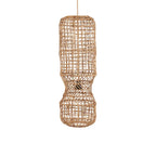 Lustre suspendu en feuille de bananier tressée avec forme sablier naturelle