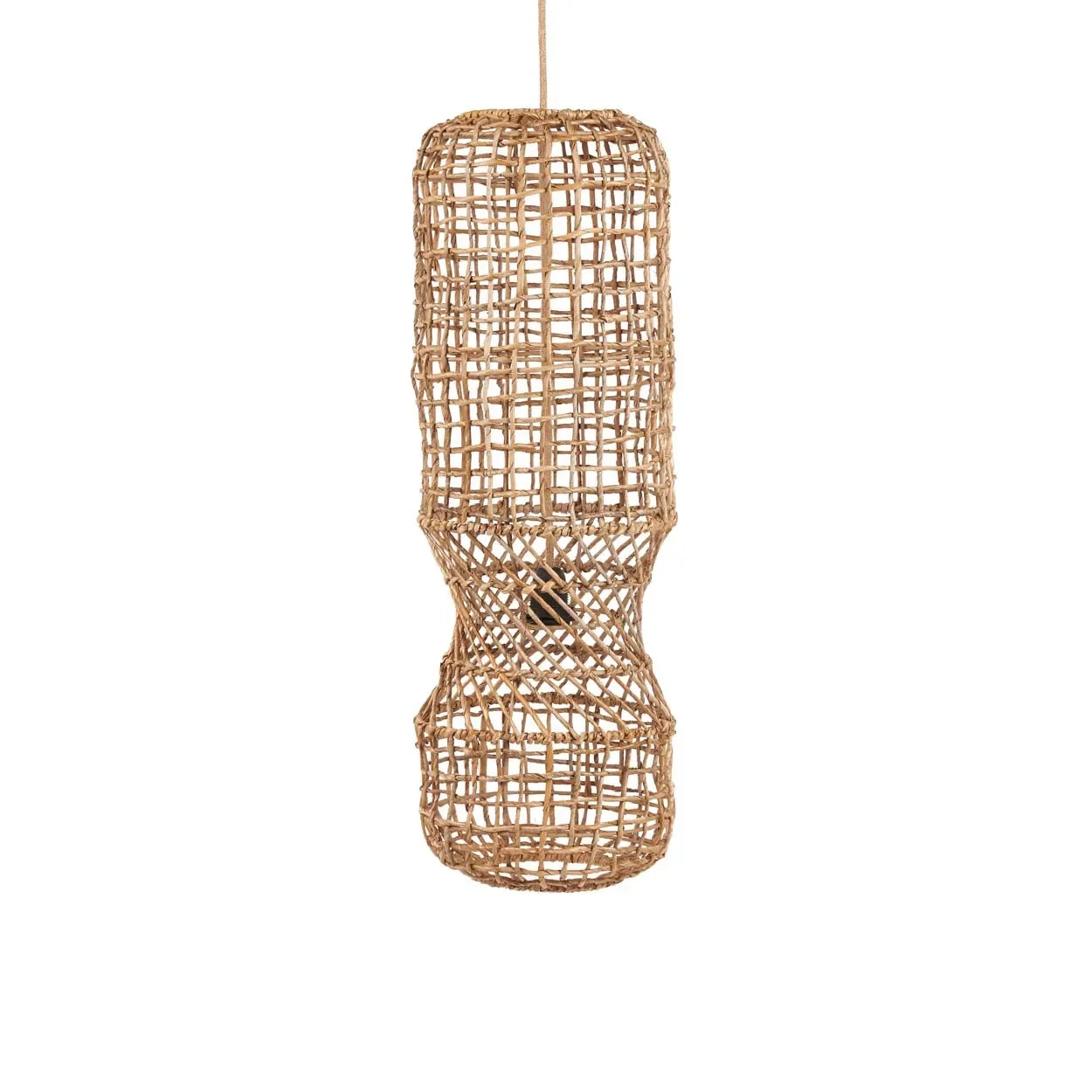 Lustre suspendu en feuille de bananier tressée avec forme sablier naturelle
