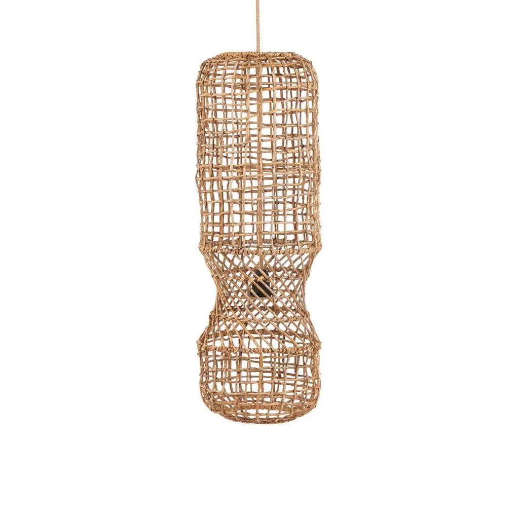 Suspension cylindrique en feuille de bananier tressée naturelle – H75 cm