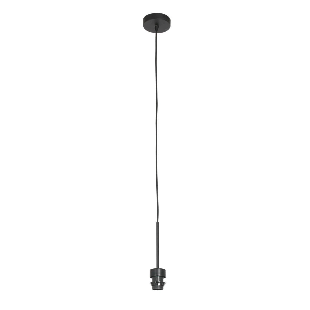 Plafonnier noir avec rosace ronde en fibres naturelles beige et porte-lampe E27