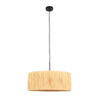 Suspension cylindrique en fibres naturelles beige avec câble noir et lampadaire Ø50 cm