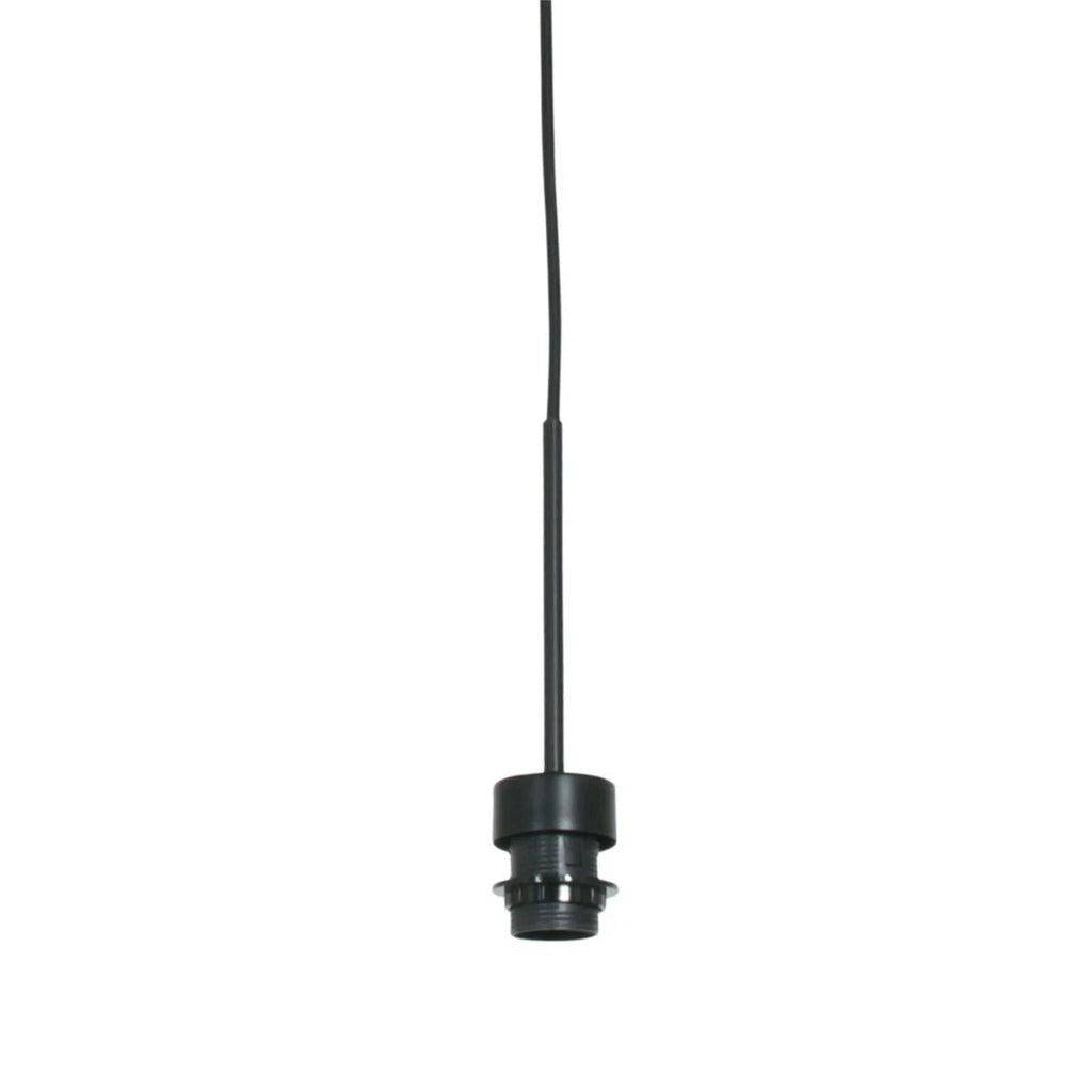 Suspension cylindrique en fibres naturelles beige avec fixation en noir et douille filetée
