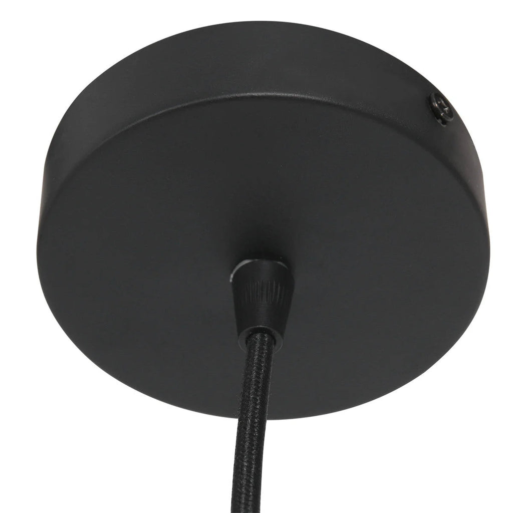 Ceinture de plafond ronde noire avec câble en tissu beige pour suspension en fibres naturelles