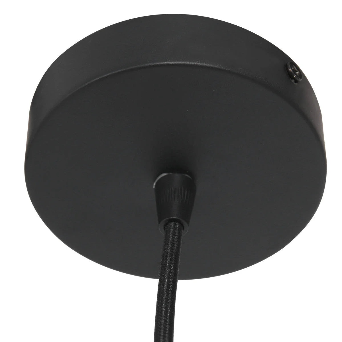 Ceinture de plafond ronde noire avec câble en tissu beige pour suspension en fibres naturelles