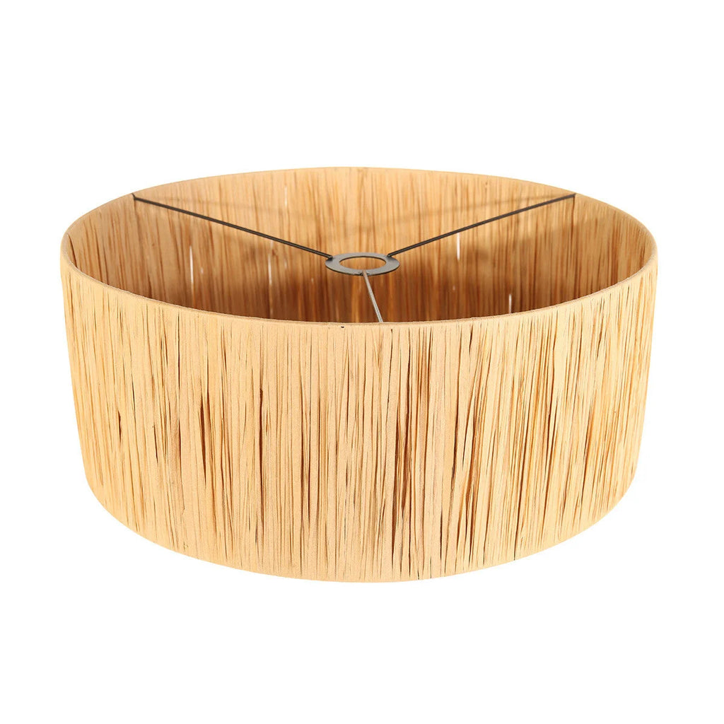 Abat-jour cylindrique en fibres naturelles beige avec cadre métallique pour suspension