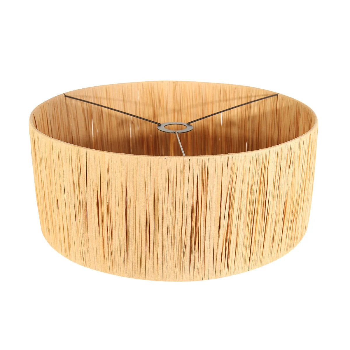 Abat-jour cylindrique en fibres naturelles beige avec cadre métallique pour suspension