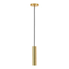 Lampe suspendue cylindrique en laiton doré avec cordon en tissu, H28 cm