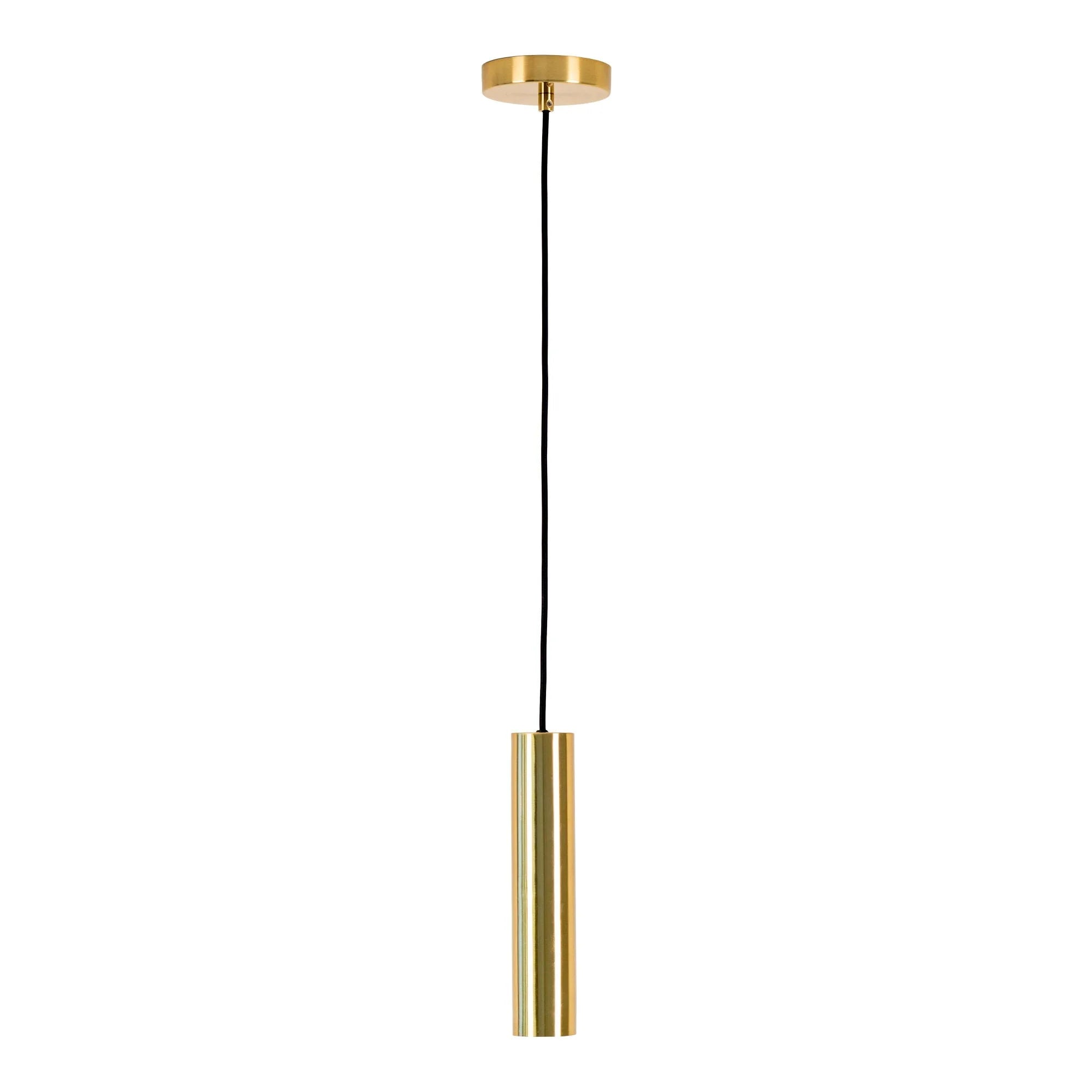 Lampe suspendue cylindrique en laiton doré avec cordon en tissu, H28 cm