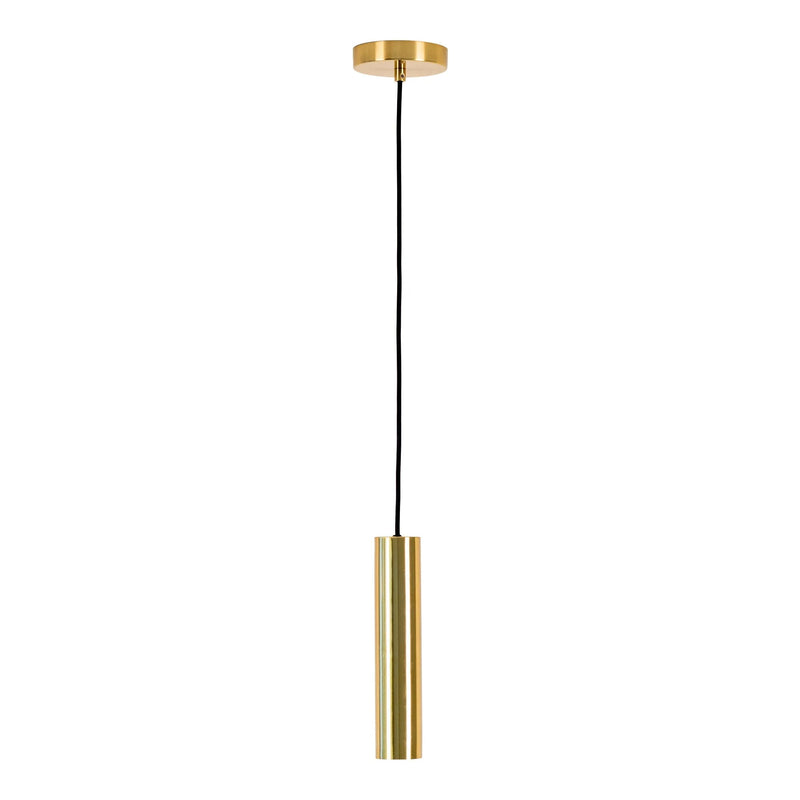 Suspension cylindrique en laiton doré avec cordon en tissu – H28 cm