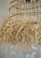 Suspension cylindrique en rotin frangé naturel – 40x40 cm