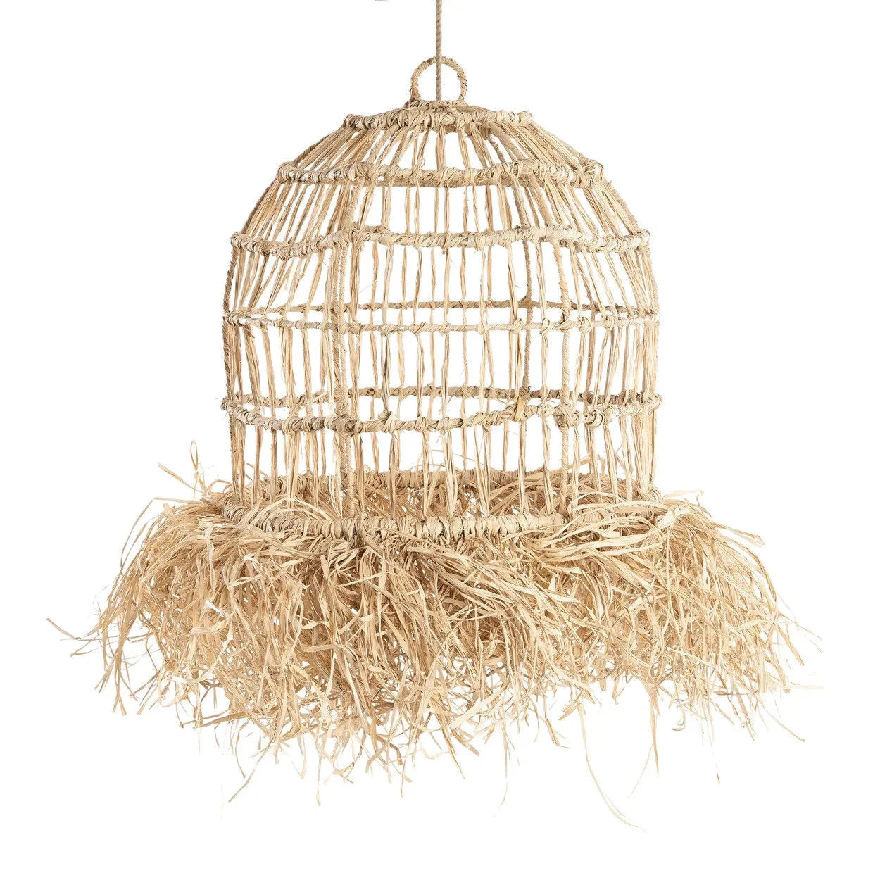 Suspension cylindrique en rotin frangé naturel – 40x40 cm