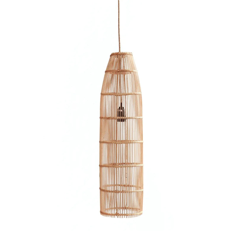 Suspension cylindrique en rotin naturel ajouré – 90x23 cm