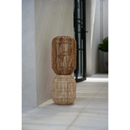 Suspension cylindrique en rotin naturel double niveau – H70 cm