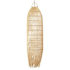 Suspension cylindrique en rotin naturel avec franges, hauteur H110 cm, éclairage élégant