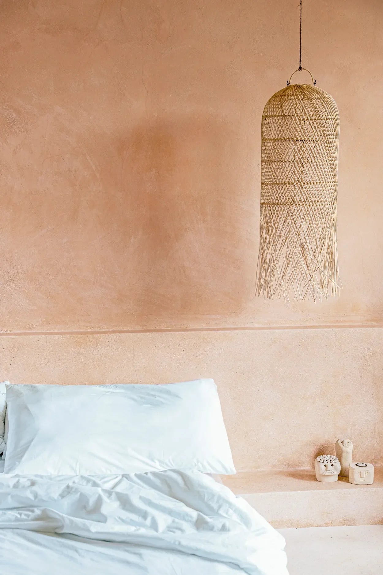 Luminaire suspendu en rotin naturel avec franges, hauteur 80 cm