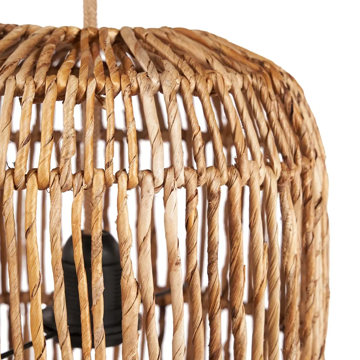 Suspension cylindrique en rotin tressé naturel avec motifs contrastés, h60 cm
