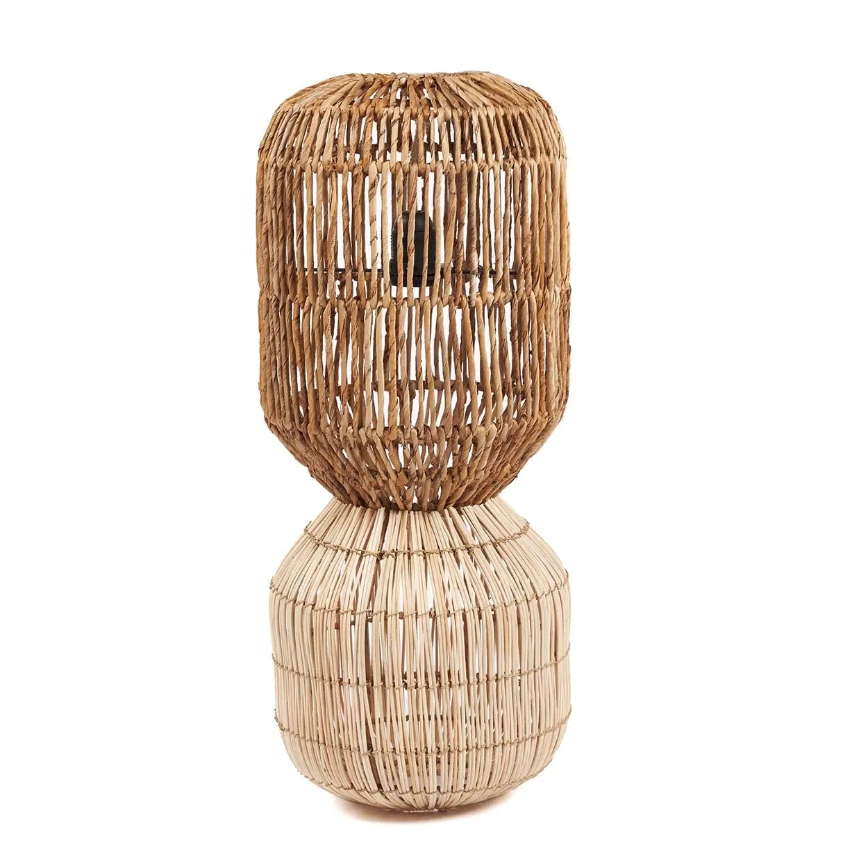 Lampe de table tressée en rotin naturel à deux niveaux avec motifs contrastés H60 cm
