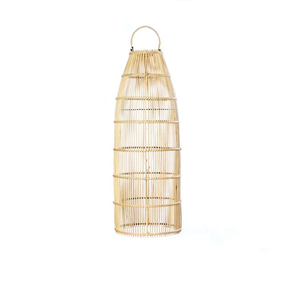 Lantern en rotin tressé cylindrique naturel de 62 cm avec poignée et tapered top