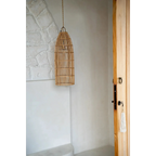 Suspension cylindrique en rotin tressé naturel H62 cm, luminaire en rotin naturel