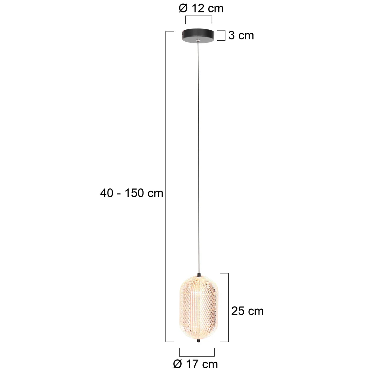 Ampoule suspendue en verre ajouré naturelle de 15 cm de diamètre avec dimensionnement
