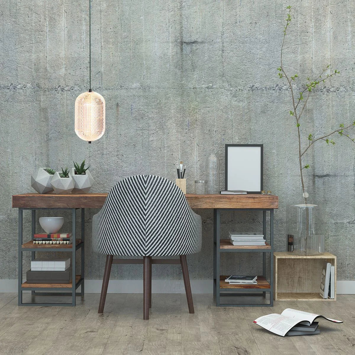 Détail du suspendeur cylindrique en verre ajouré couleur naturelle pour bureau à domicile