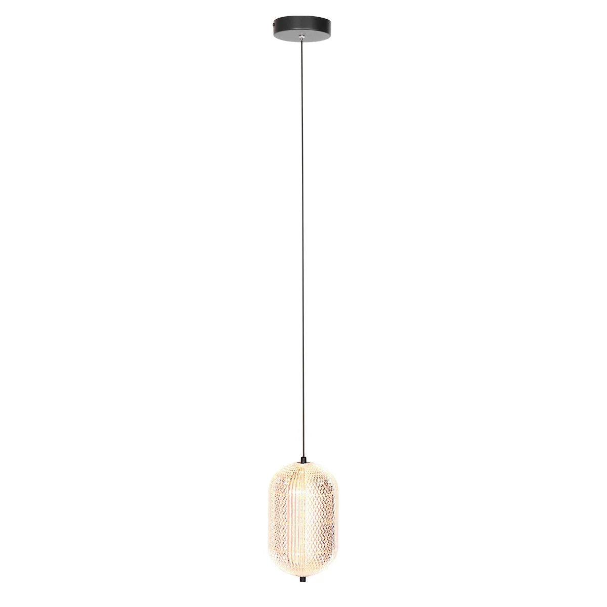 Suspension cylindrique en verre ajouré couleur naturelle, diamètre 15 cm