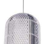 Suspension cylindrique en verre ajouré couleur naturelle avec abajour en forme de diamant