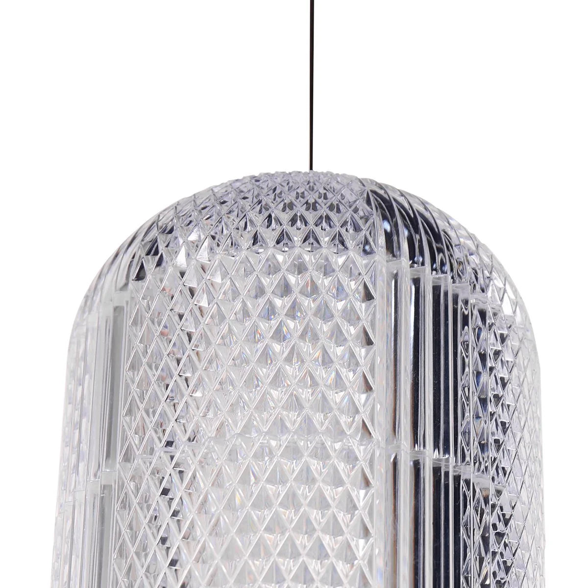 Suspension cylindrique en verre ajouré couleur naturelle avec abajour en forme de diamant