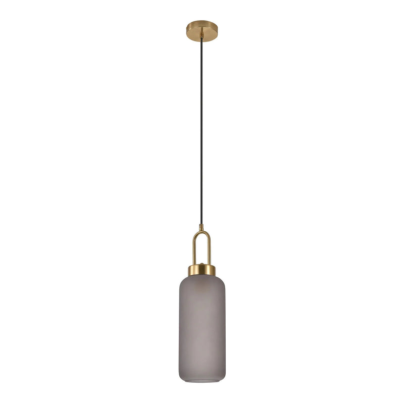 Suspension cylindrique en verre fumé mat et laiton doré – Ø13 cm