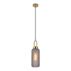 Suspension cylindrique en verre fumé mat et laiton doré, diamètre 13 cm