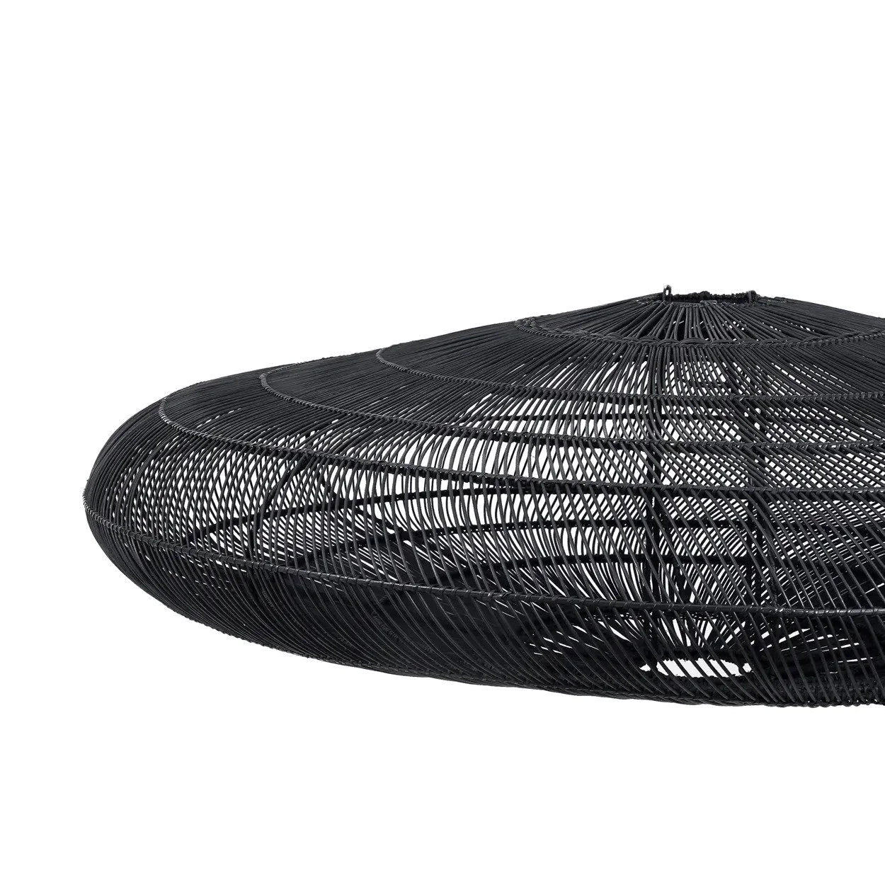 Abat-jour suspendu en rotin noir tissé pour suspension disque ajouré XL Ø150 cm