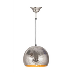 Suspension en nickel avec dôme en argent martelé et une lueur chaleureuse intérieure