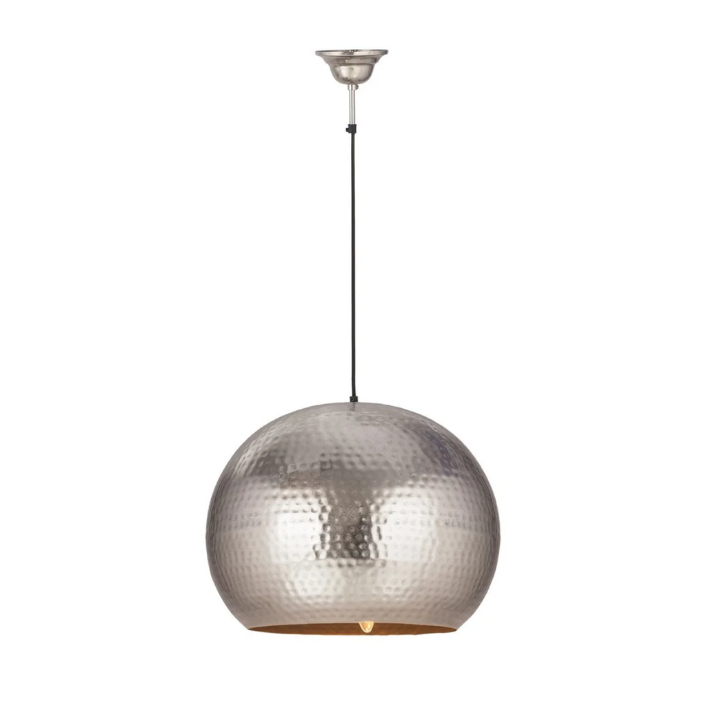 Suspension en nickel sphérique en argent martelé avec câble noir pour Hängelampe Bell Large Nickel