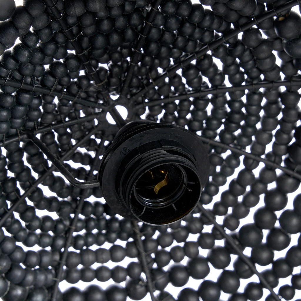 Suspension dôme en perles de bois noir mat Ø48 cm avec douille E14