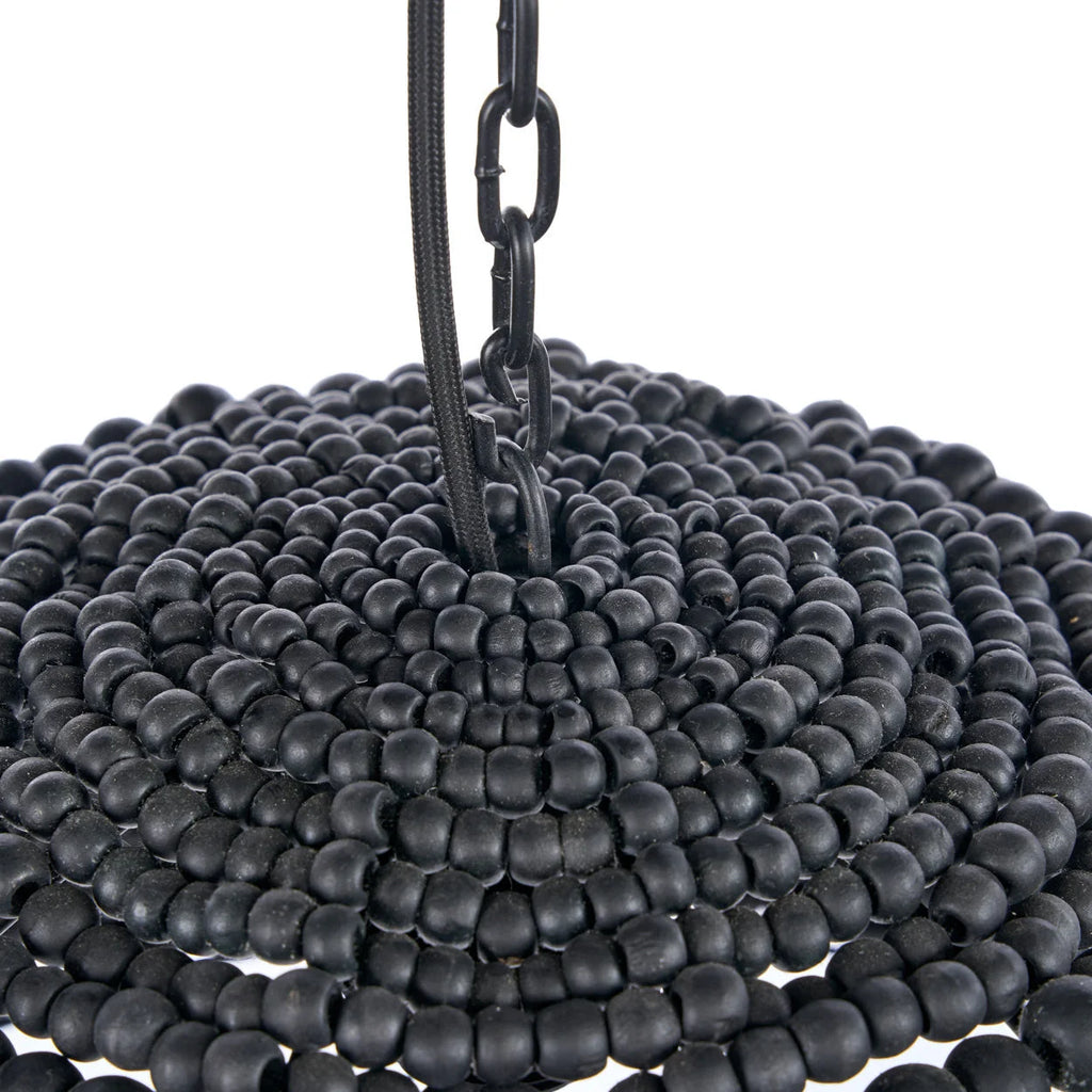 Suspension dôme en perles de bois noir mat Ø48 cm