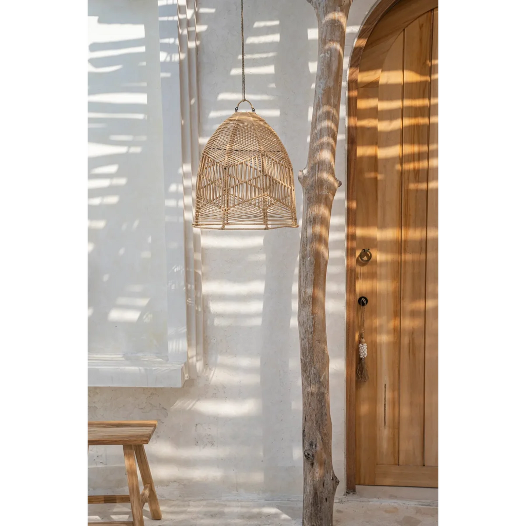 Abat-jour en rotin tressé naturel pour suspension dôme, diamètre 40 cm