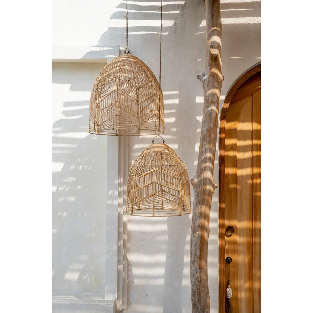Deux suspensions en rotin tressé naturel pour une décoration chaleureuse Ø40 cm