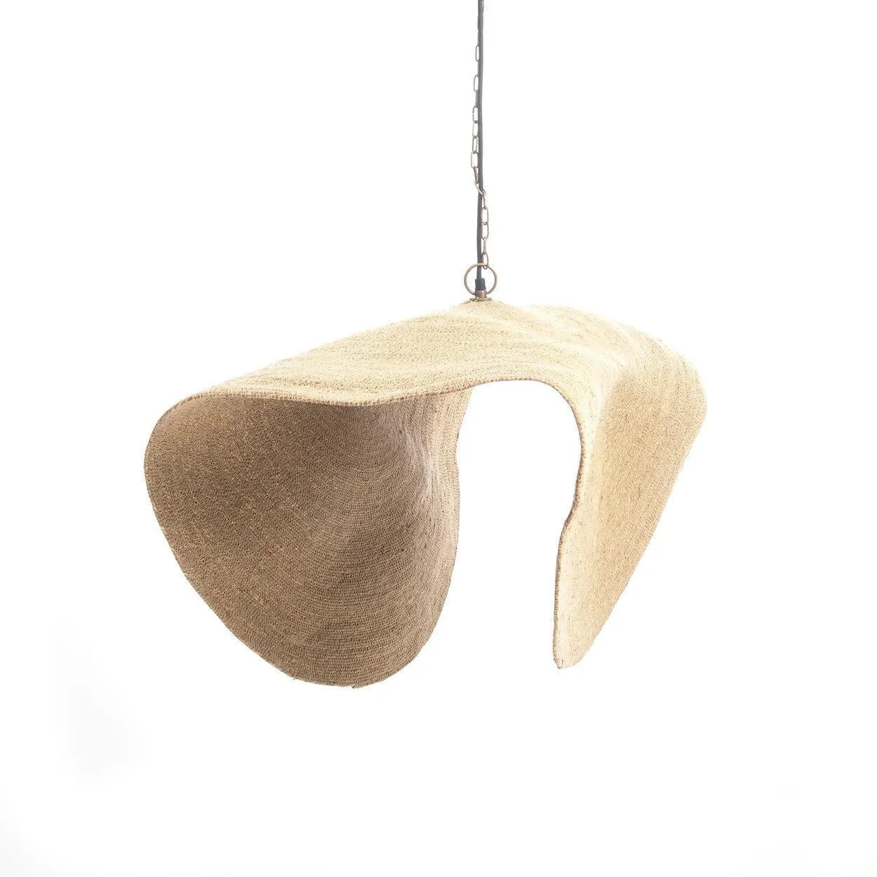 Suspension en fibre tressée beige sable avec lampe incurvée textured 119x46 cm