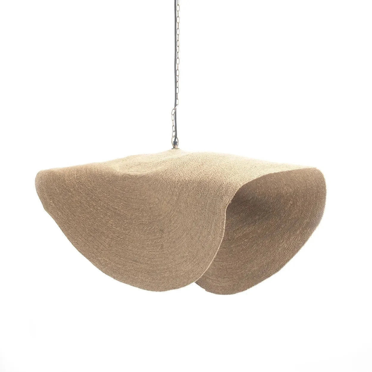Suspension en fibre tressée ondulée beige sable avec abat-jour texturé naturel