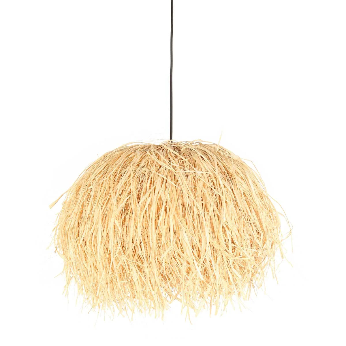 Suspension en fibres naturelles beige frangée Ø53 cm sphérique doré-brun